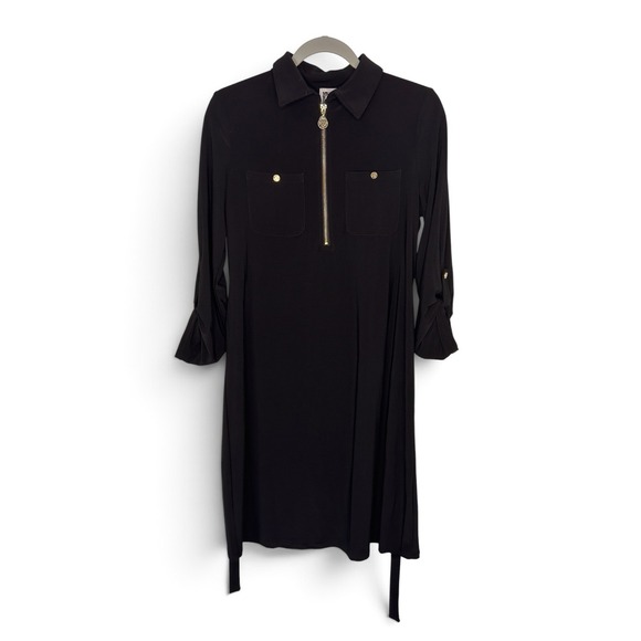 Anne Klein Dresses & Skirts - Anne Klein Women's 4 Black Zip Front Belted Shirt Dress Gold Hardware NWOT